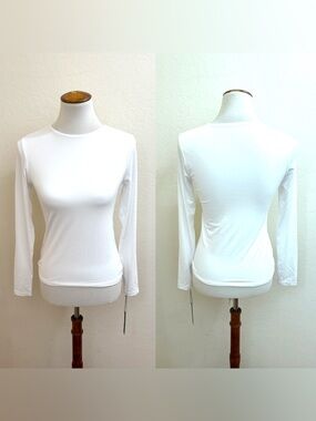 Tahari White Long-Sleeve Crewneck Top